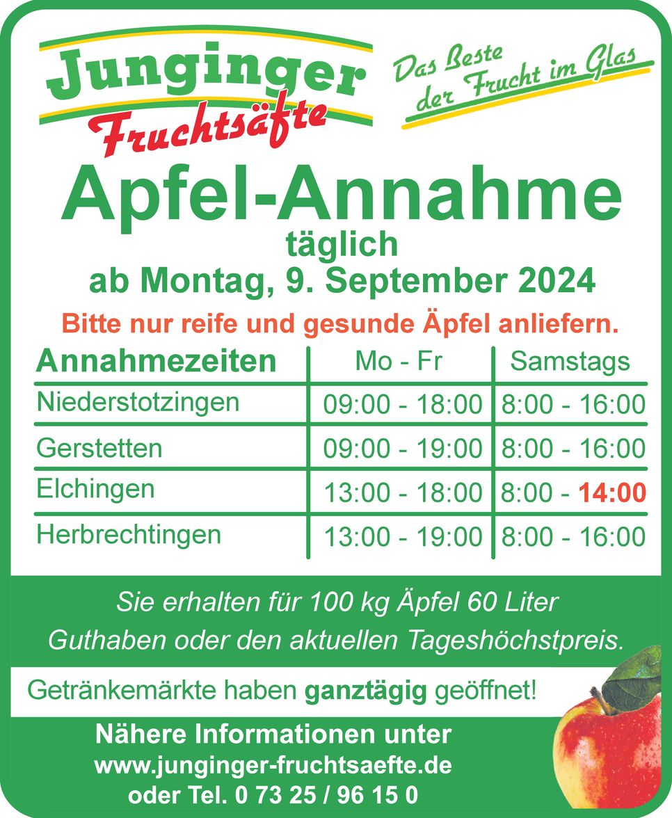 Obstannahmezeiten 2024