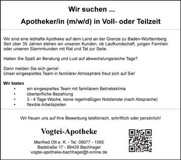 Apotheker/ (m/w/d) in Voll- od.Teilzeit