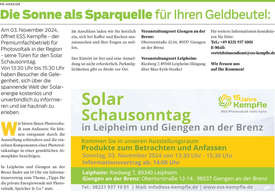 Solar Schausonntag 27.10.