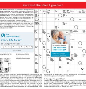 Kreuzworträtsel WZ Freudeanzeige