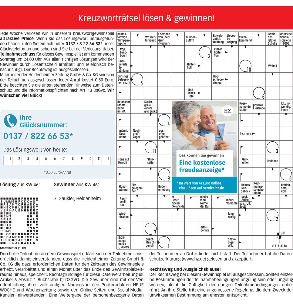 Kreuzworträtsel WZ Freudeanzeige