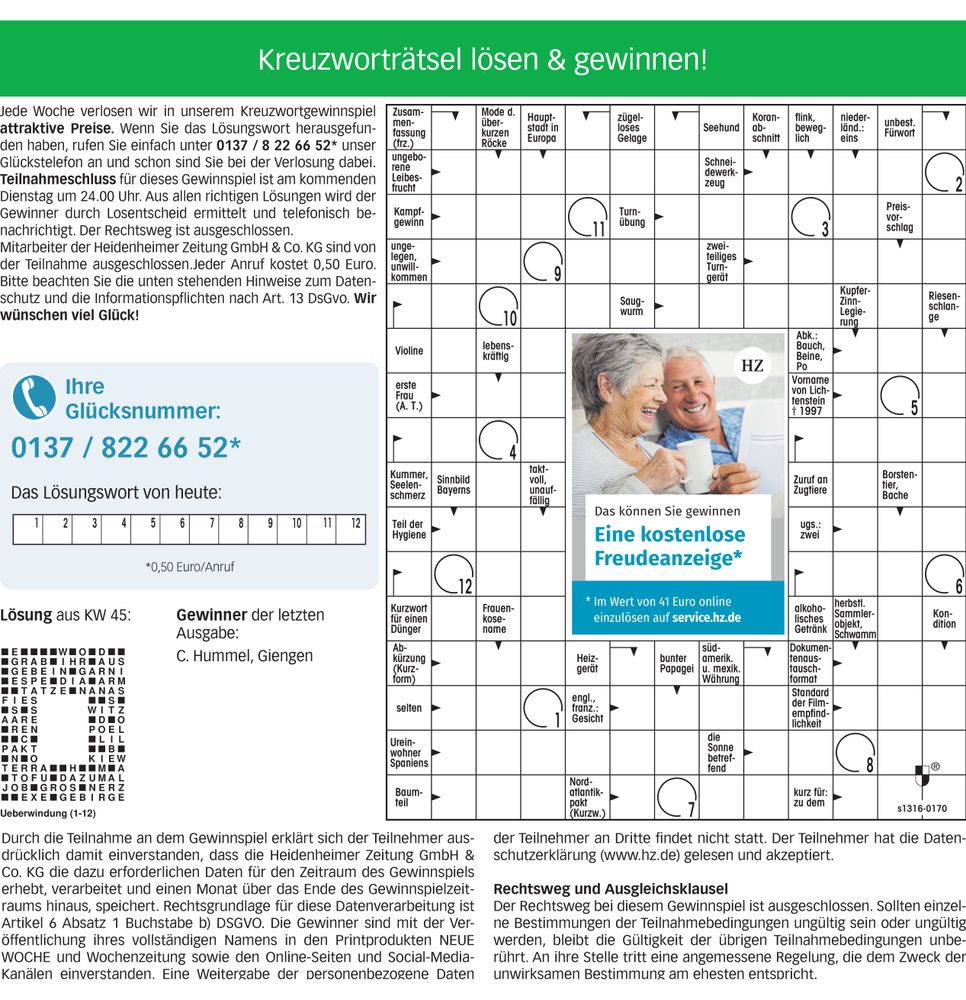 Kreuzworträtsel NW Freudeanzeige